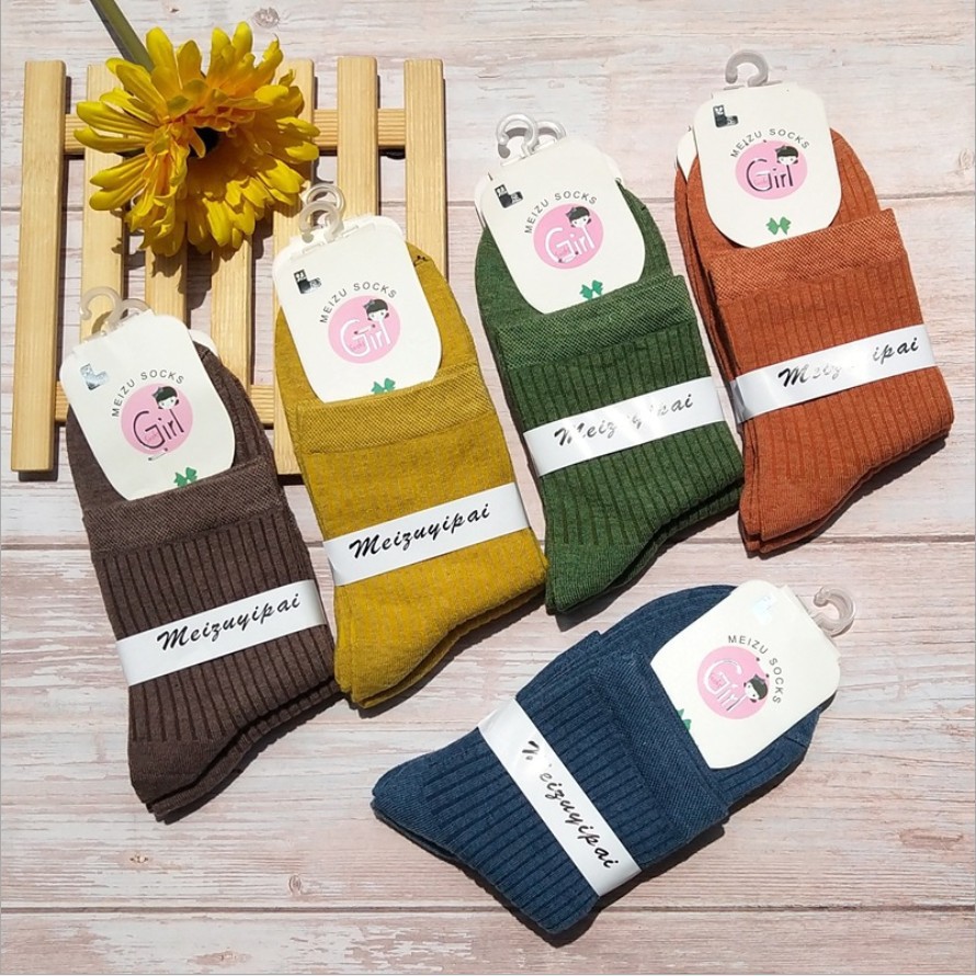Tất gân vintage cổ cao nhiều màu