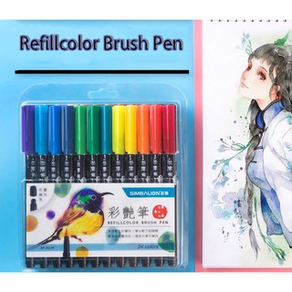 Bộ bút cọ màu 2đầu brush pen Simbalion12 màu/24màu đầu cọ nét vẽ mềm mại,ngòi bút mảnh,dành cho nét mảnh và chữ viết tay