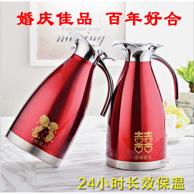 Bình Thủy Giữ Nhiệt Inox Cao Cấp 2L Màu Đỏ