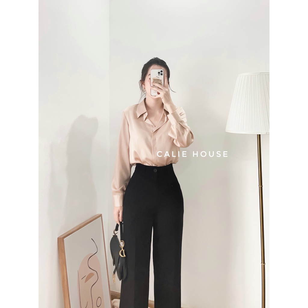 Quần culottes nữ ống rộng suông dài cạp cao đứng form thanh lịch thời trang công sở Calie House Q55