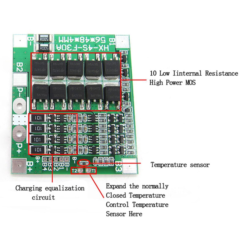 Bo mạch bảo vệ pin lithium 4S 30A BMS 14.8V 12.8V 18650 LiFePO4 cân bằng tiện lợi