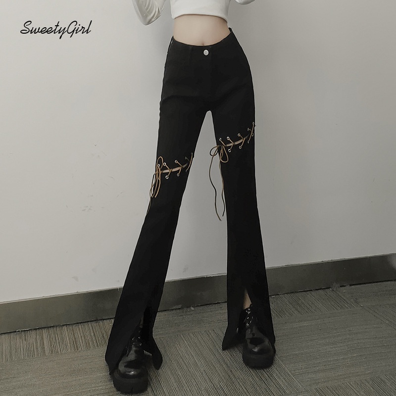 Quần Ống Loe Xẻ Tà Màu Trơn Thời Trang Mẫu Mới 2022 Cho Nữ