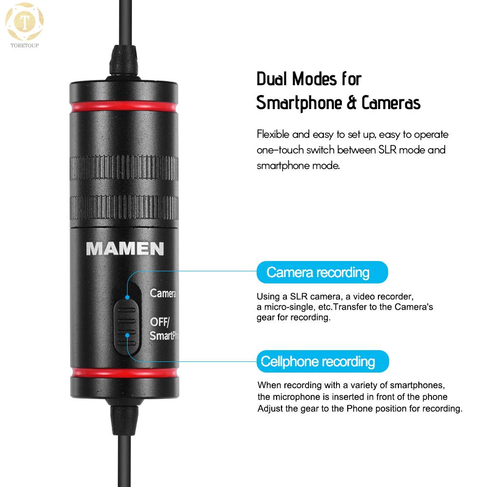 Shipped within 12 hours】 MAMEN KM-D1 Condenser Lavalier Microphone Cilp-on Lapel Microphone 8m Cable Length for Phone& DSLR Camera Camcorder Audio Video Recorder Super Sound for Interviewing Presentations Vlog Recordering Microphone [TO]