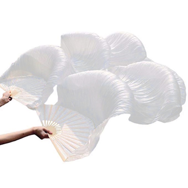 1 Quạt Múa Bụng Trung Quốc Bằng Lụa 100% Màu Trắng 180x90Cm