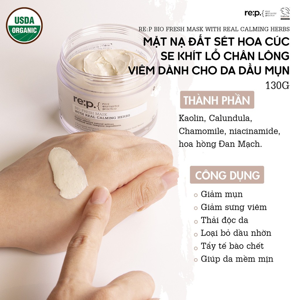 Mặt Nạ Đất Sét Rep Hoa Cúc Cho Da Nhạy Cảm RE:P Bio Fresh Mask With Real Calming Herbs 130g