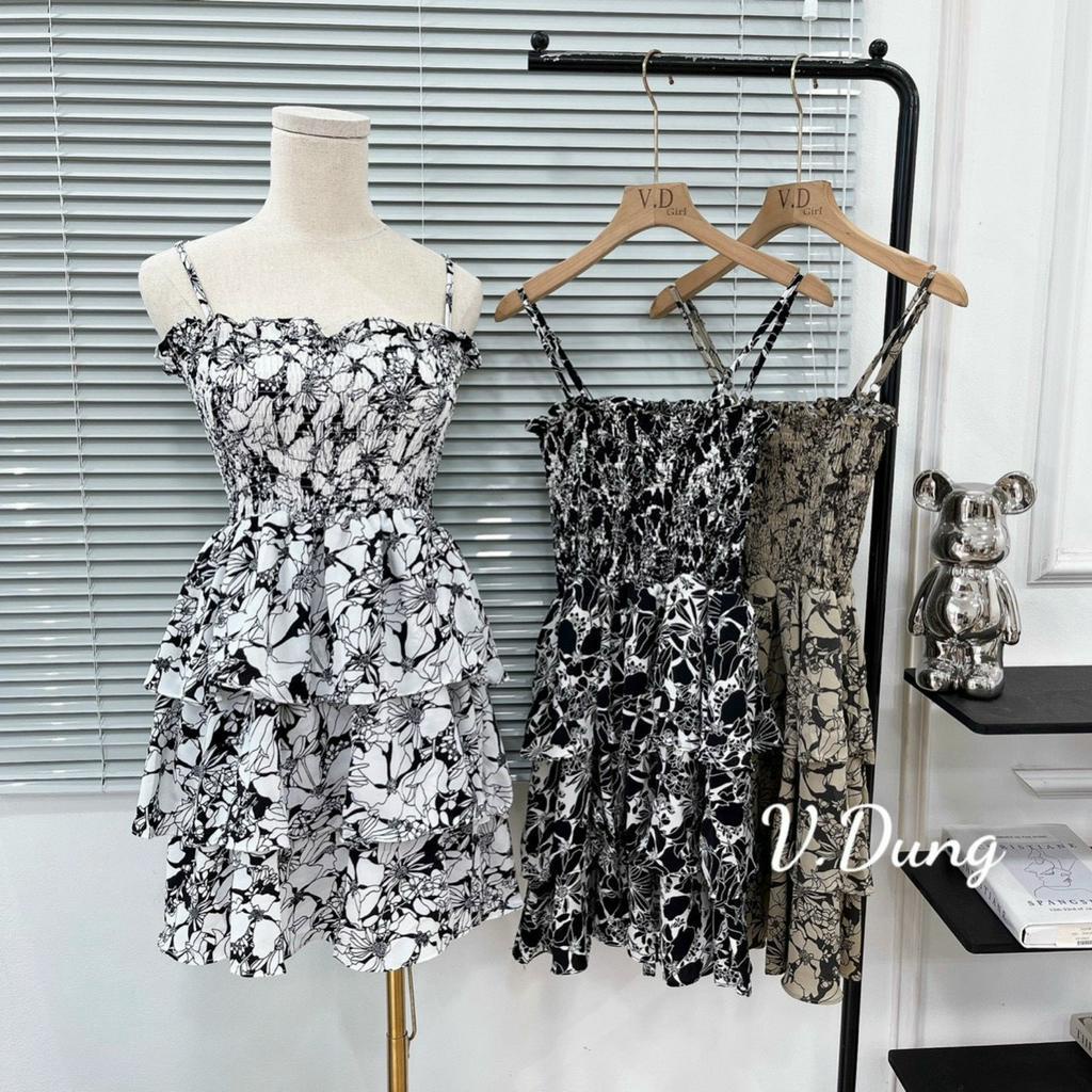 Váy 2 dây tầng lửng hoa cực xinh Hàng QC freesize