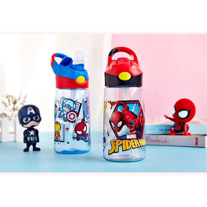 Bình nước có ống hút họa tiết nhân vật siêu anh hùng hoạt hình dễ thương cho bé