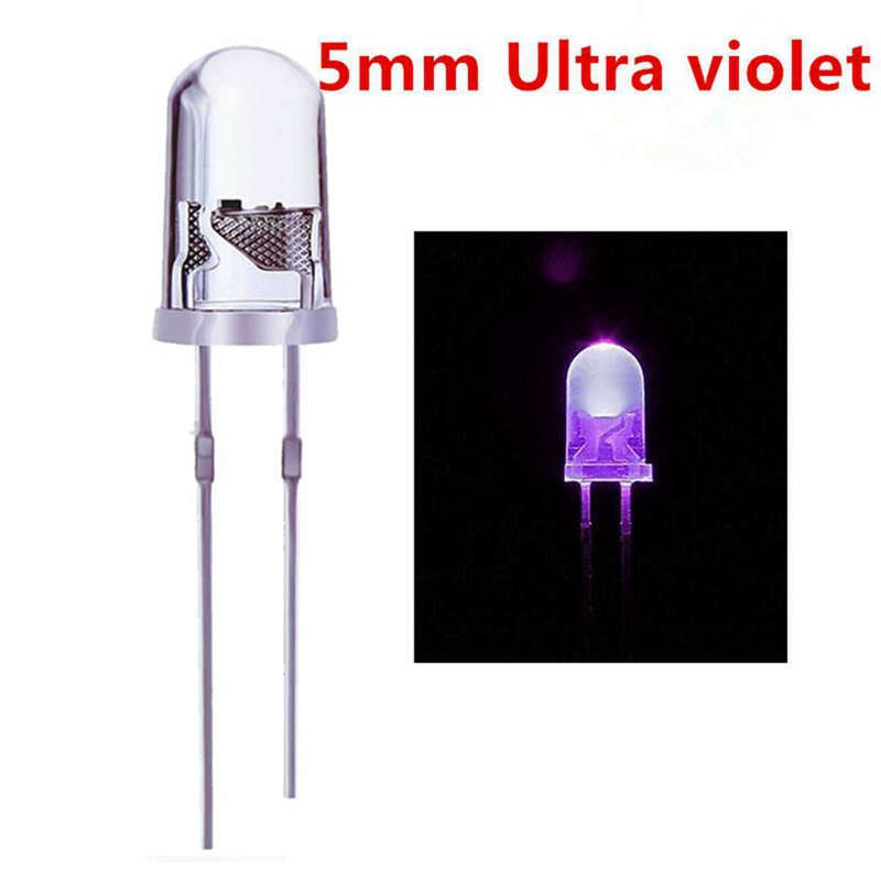 Bộ 100 điốt đèn LED UV hình tròn màu tím kích thước 5mm cao cấp