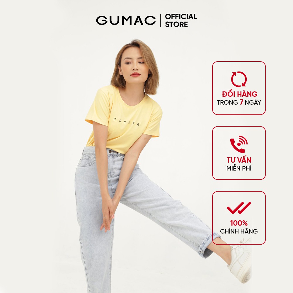 [Mã WABRGUM giảm 10% tối đa 30K đơn 99K] Áo thun nữ thời trang GUMAC thêu chữ Create- trẻ trung ATC03022