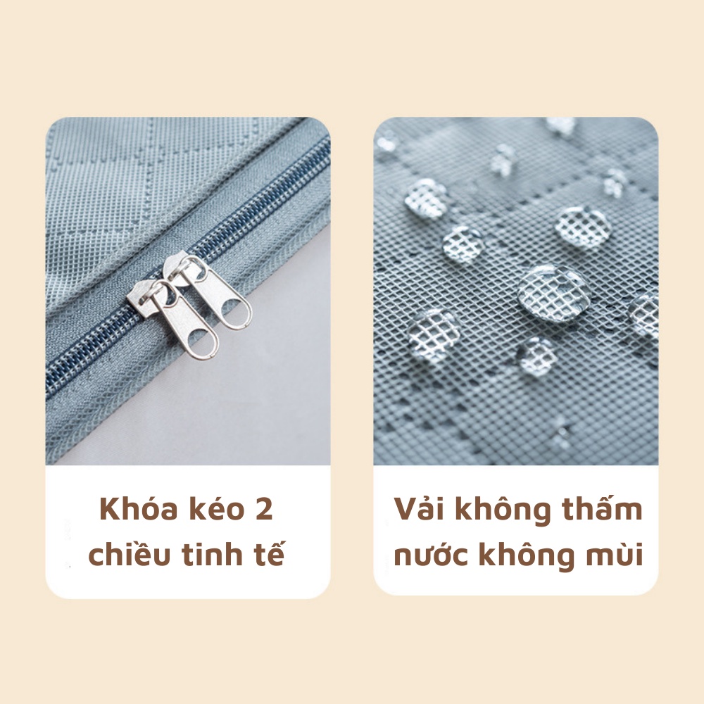 Túi vải đựng chăn màn quần áo có nắp khóa túi xám hình gấu trắng đeo khăn chống ẩm gấp gọn đa năng họa tiết dễ thương