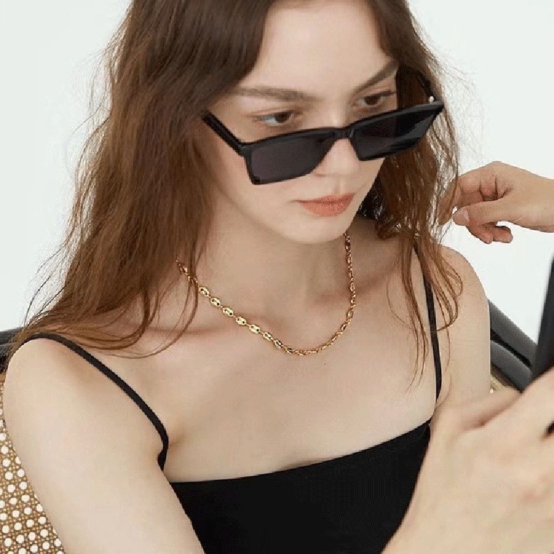 Vòng Cổ Vòng Tay Xếp Chồng Hạt Cà Phê Hình Mũi Heo Đơn Giản Bằng Thép Titan Phong Cách