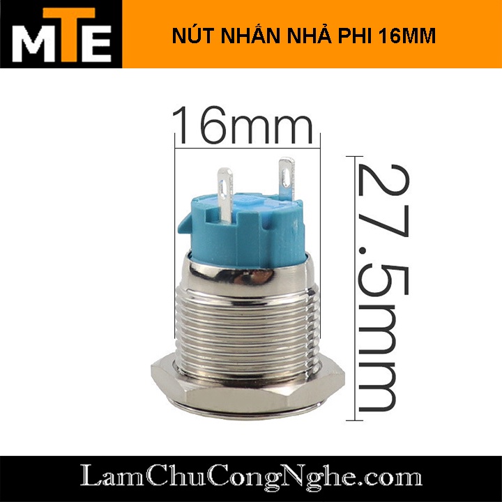 Nút nhấn giữ, nhấn nhả chống nước 16mm vỏ kim loại