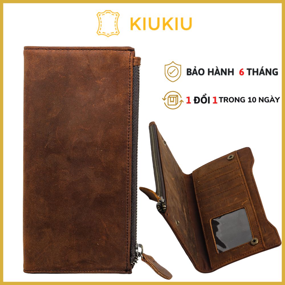 Ví da nam dài da bò sáp TIỆM ĐỒ DA VIỆT cao cấp có khóa kéo VD02