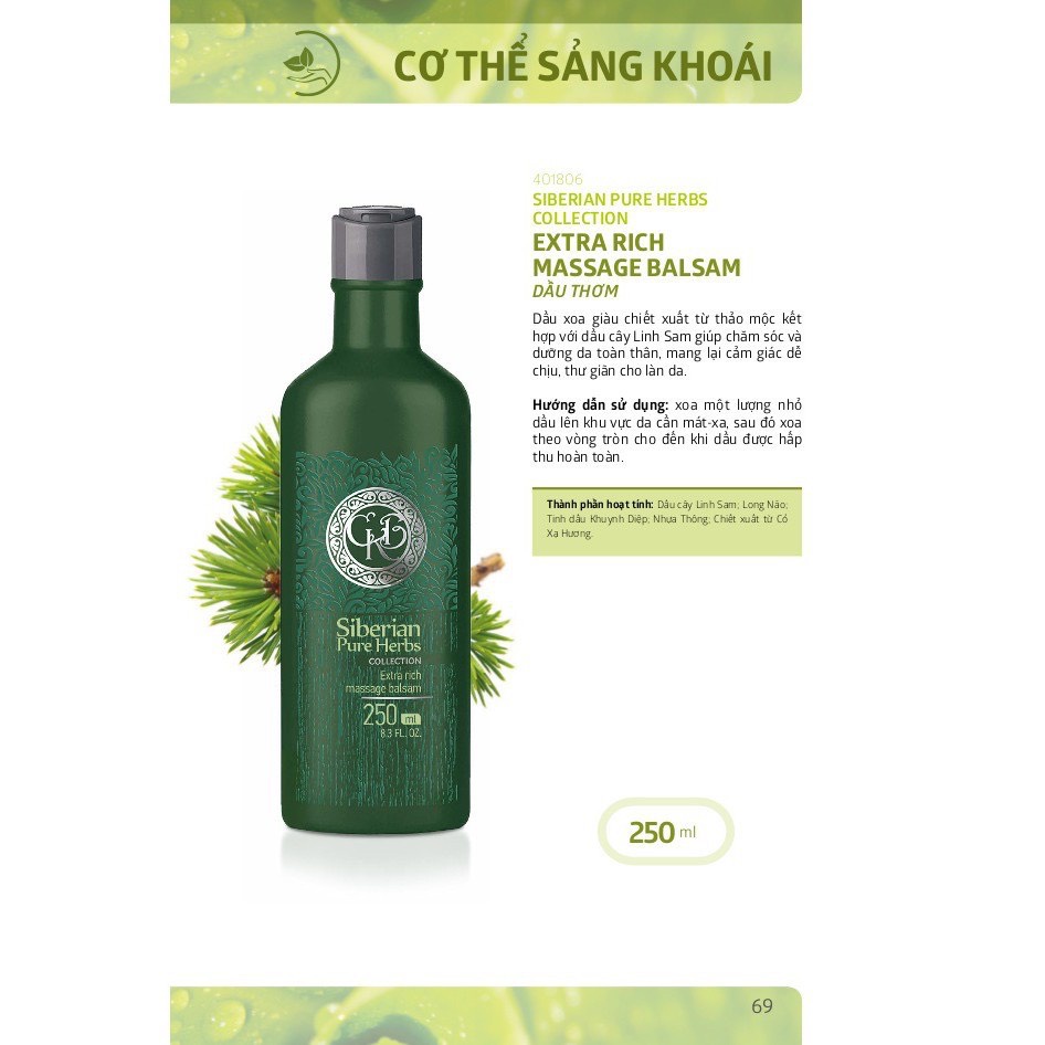 [CHÍNH HÃNG] Dầu thảo dược BANLSAM SIBERIAN EXTRA RICH massage hỗ trợ chăm sóc và dưỡng da toàn thân - chai 250ml