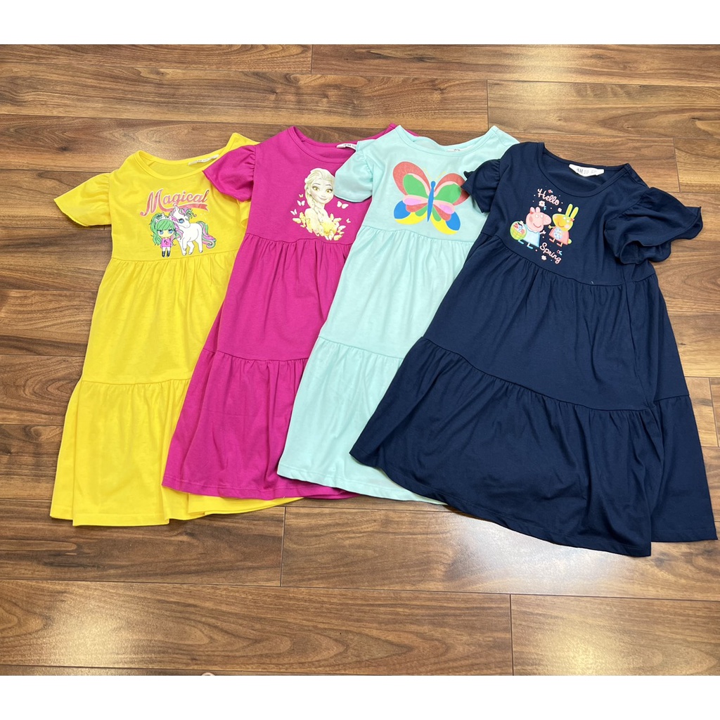 Váy bé gái size đại chất cotton mềm mát, tay áo bèo cánh tiên cực xinh - cho bé 4-8 tuổi  V103