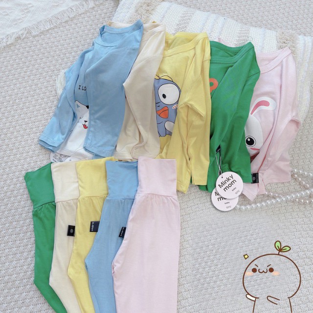 Đồ Bộ Dài Tay Thun Lạnh Cạp Cao MINKY MOM Cho Bé Gái Bé Trai 0 1 2 3 4 5 6 Tuổi-Set Bộ Quần Cạp Cao Chống Hở Bụng Cho Bé