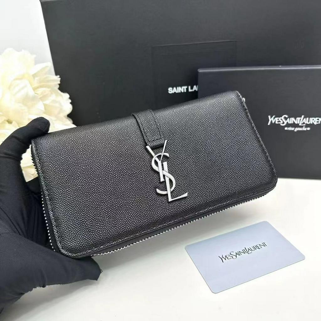 YSL Ví Da Thật 100% Chính Hãng Dáng Dài Có Khóa Kéo Hiệu Saint Laurent Cho Nữ