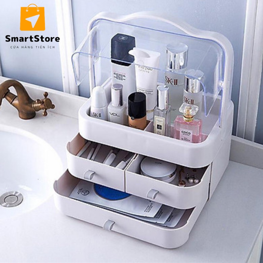 Hộp đựng mỹ phẩm di động có tay cầm nhiều ngăn tiện lợi