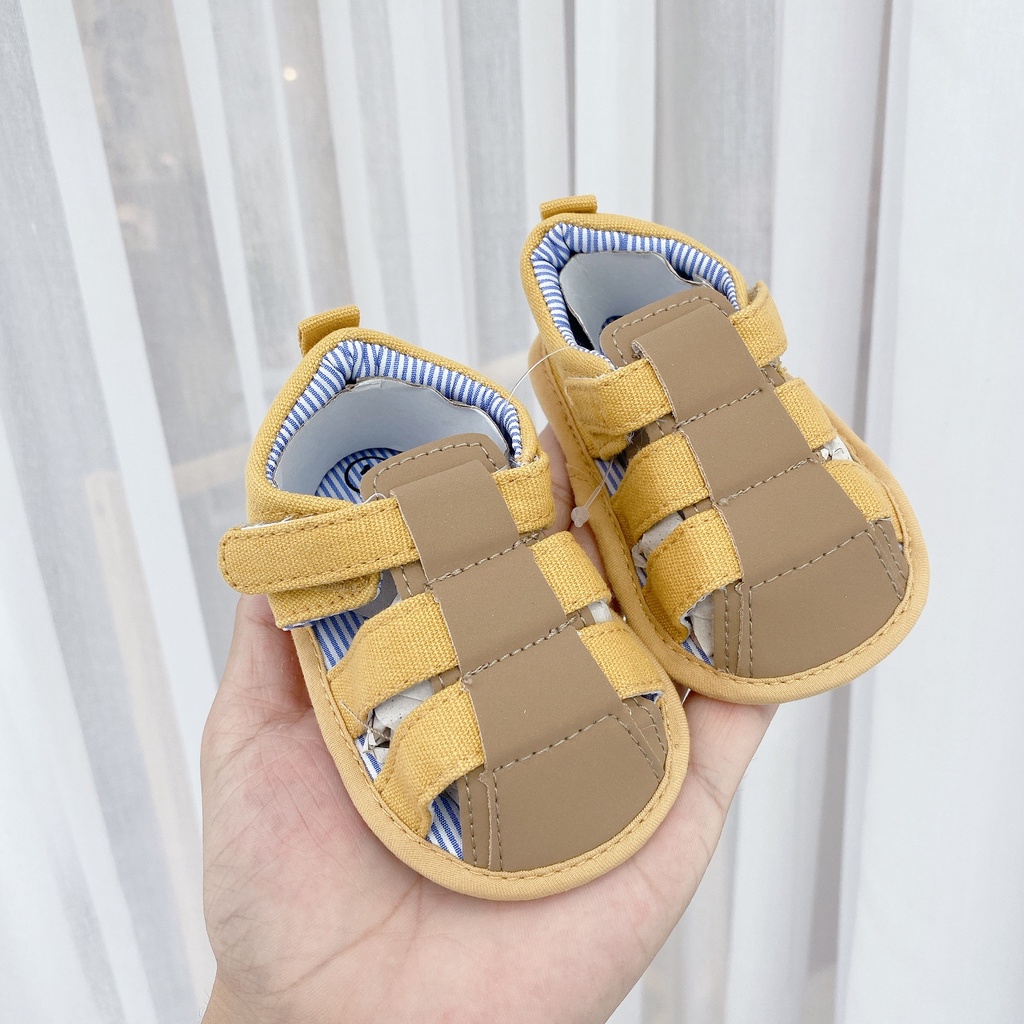 G157 Giày sandal  bít mũi  vàng , sọc nâu đế vải nhẹ mềm mại êm chân cho bé mang Tết  của Mama ơi - Thời trang cho bé