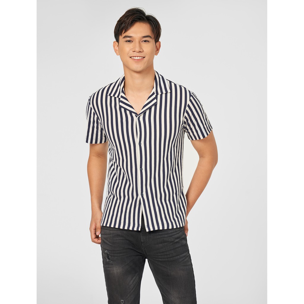 [Mã WABRCW giảm 40k đơn 99k] Áo sơ mi nam tay ngắn họa tiết kẻ sọc CANIFA 8TH20C001