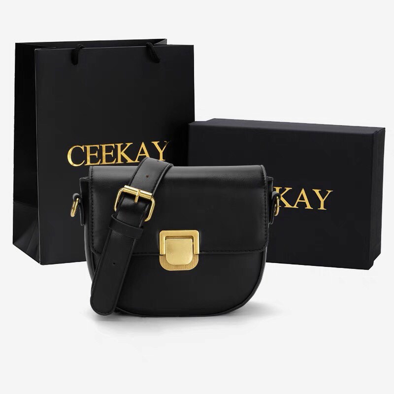 Túi đeo chéo da lì khóa vuông dáng bầu quai da đeo chéo bản lớn cao cấp 1060