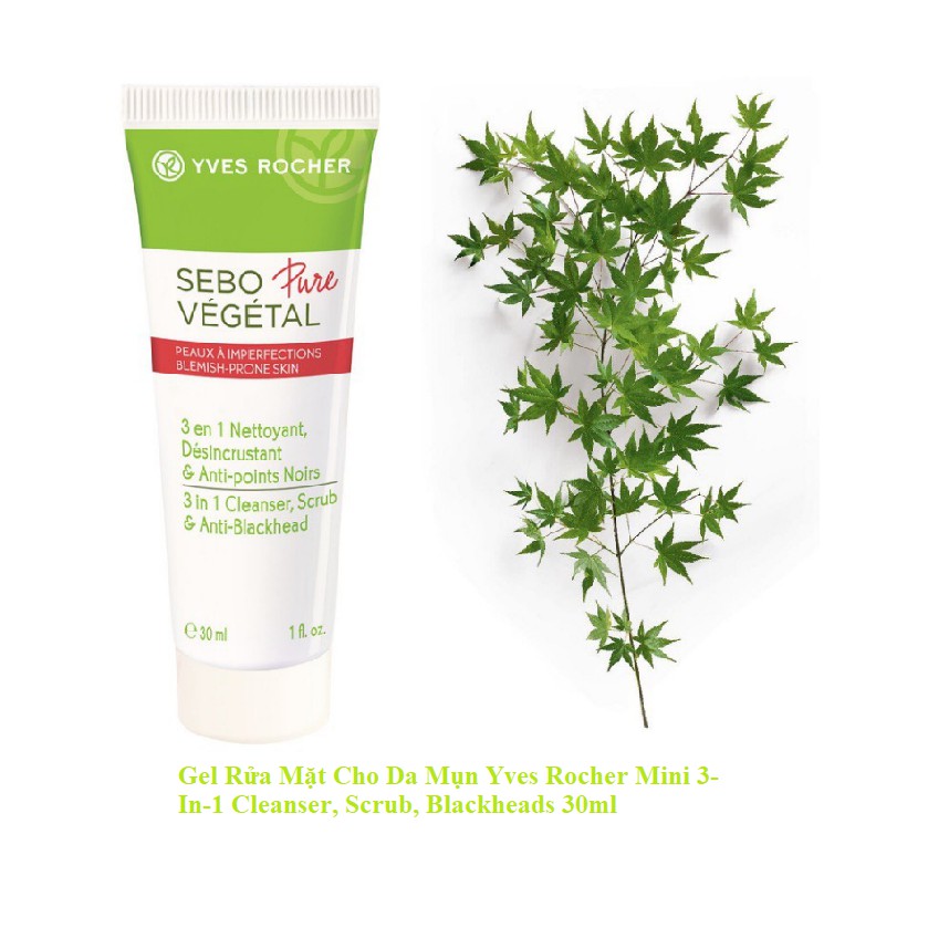 Gel Rửa Mặt Cho Da Mụn Yves Rocher Mini 3-In-1 Cleanser, Scrub & Blackheads 30ml | BigBuy360 - bigbuy360.vn