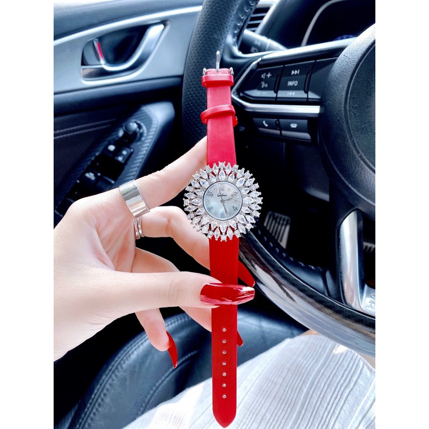 Đồng hồ đeo tay nữ dây da, đồng hồ nữ chính hãng GULENA full hộp cao cấp, mặt đính kim cương nhân tạo cực kỳ sang chảnh