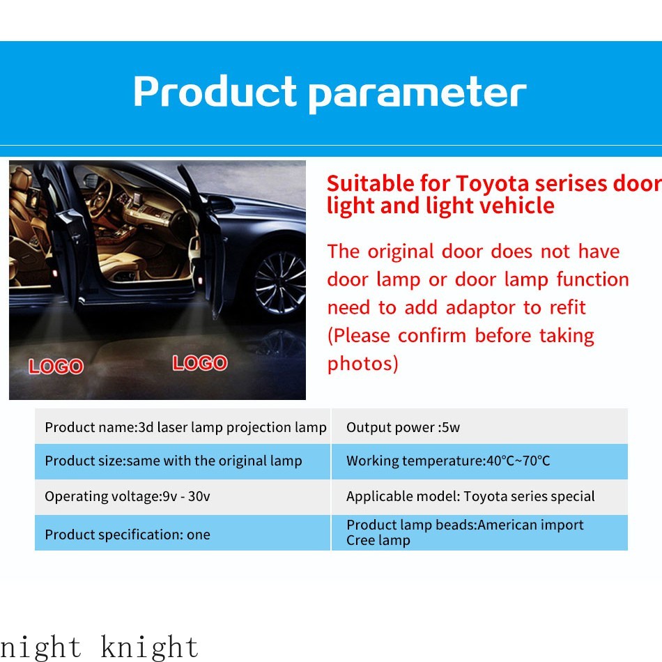 Bộ 2 đèn led laser gắn cửa xe hơi toyota harrier prius crown reiz camry prado brz scidn avalon prir estima corolla