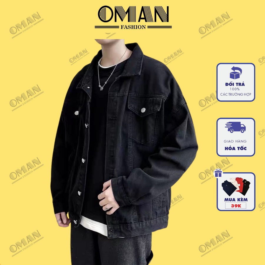 Áo khoác bò form rộng dài tay, áo jean nam Xanh+ Đen Hàn Quốc - OMAN AJ080