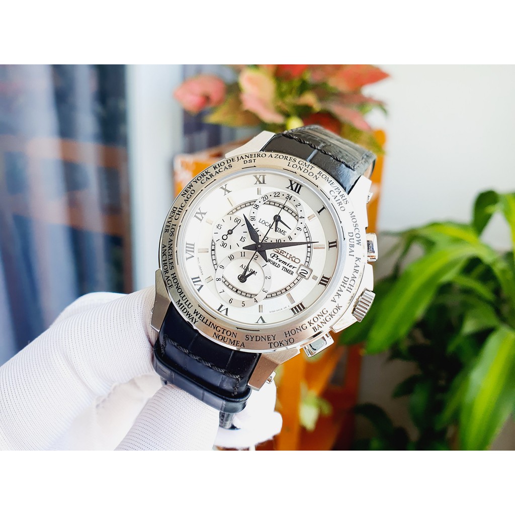 Đồng hồ nam chính hãng  Seiko Premier World Time Alert - Máy Quartz pin - Kính Sapphire - Chống nước 200m