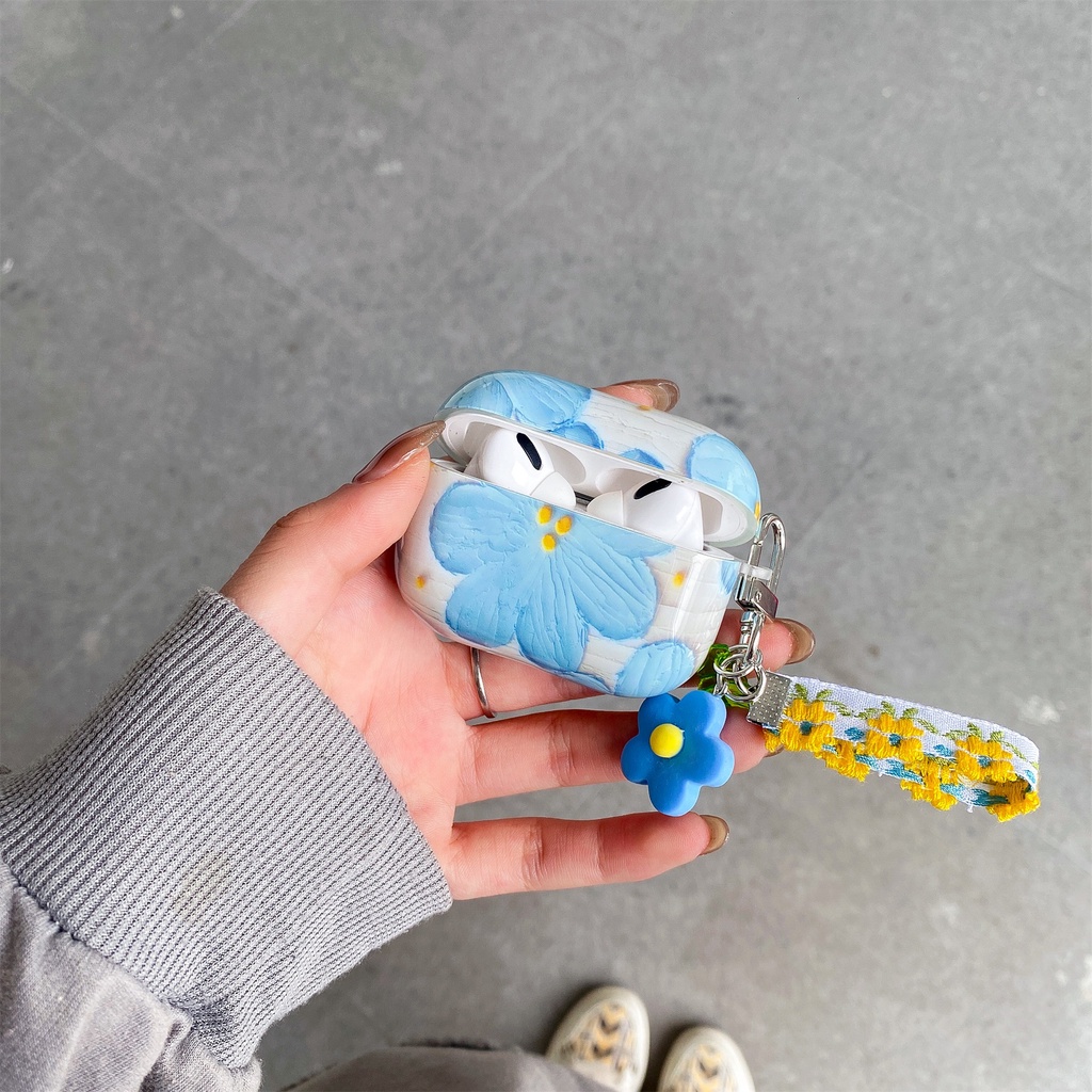 Vỏ Bảo Vệ Hộp Sạc Tai Nghe Bluetooth Không Dây AirPods 1 2 pro 3 2021 gen3 Hình Hoa Màu Xanh Lá Sáng Bóng