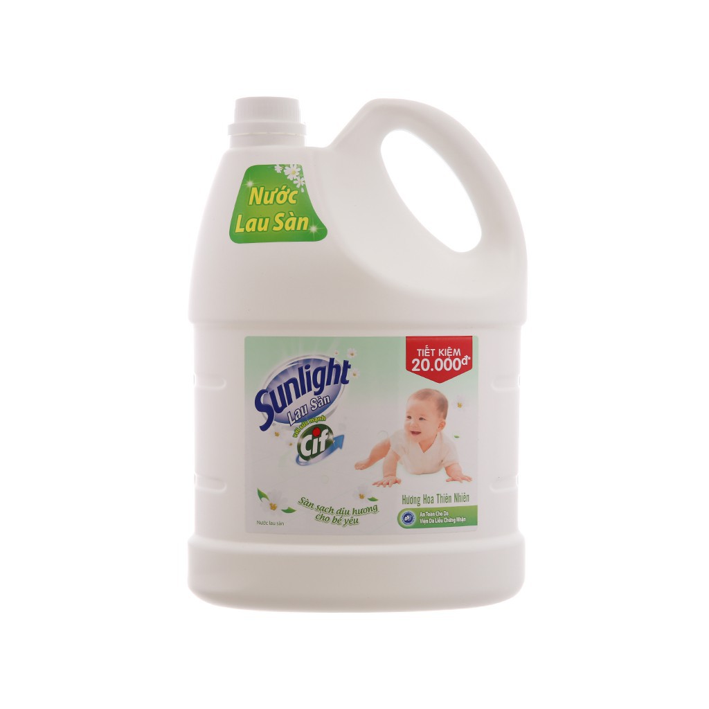 Nước Lau Sàn Sunlight 3,6KgTrắng Tinh chất thiên nhiên/ Hương Hoa Hạ &Bạc Hà