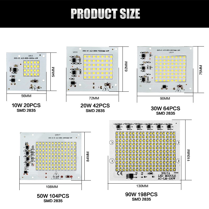 SMD LED Lamps Chip 220V Smart IC 10W 20W 50W 90W Bulb FloodLight Cold/Warm White