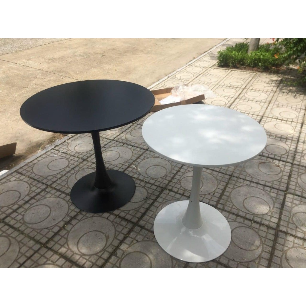 Bàn Tròn Chân Trụ Mâm Tròn Tulip Đen - Trắng Ngồi Cafe, Làm Việc, Decor Nhà
