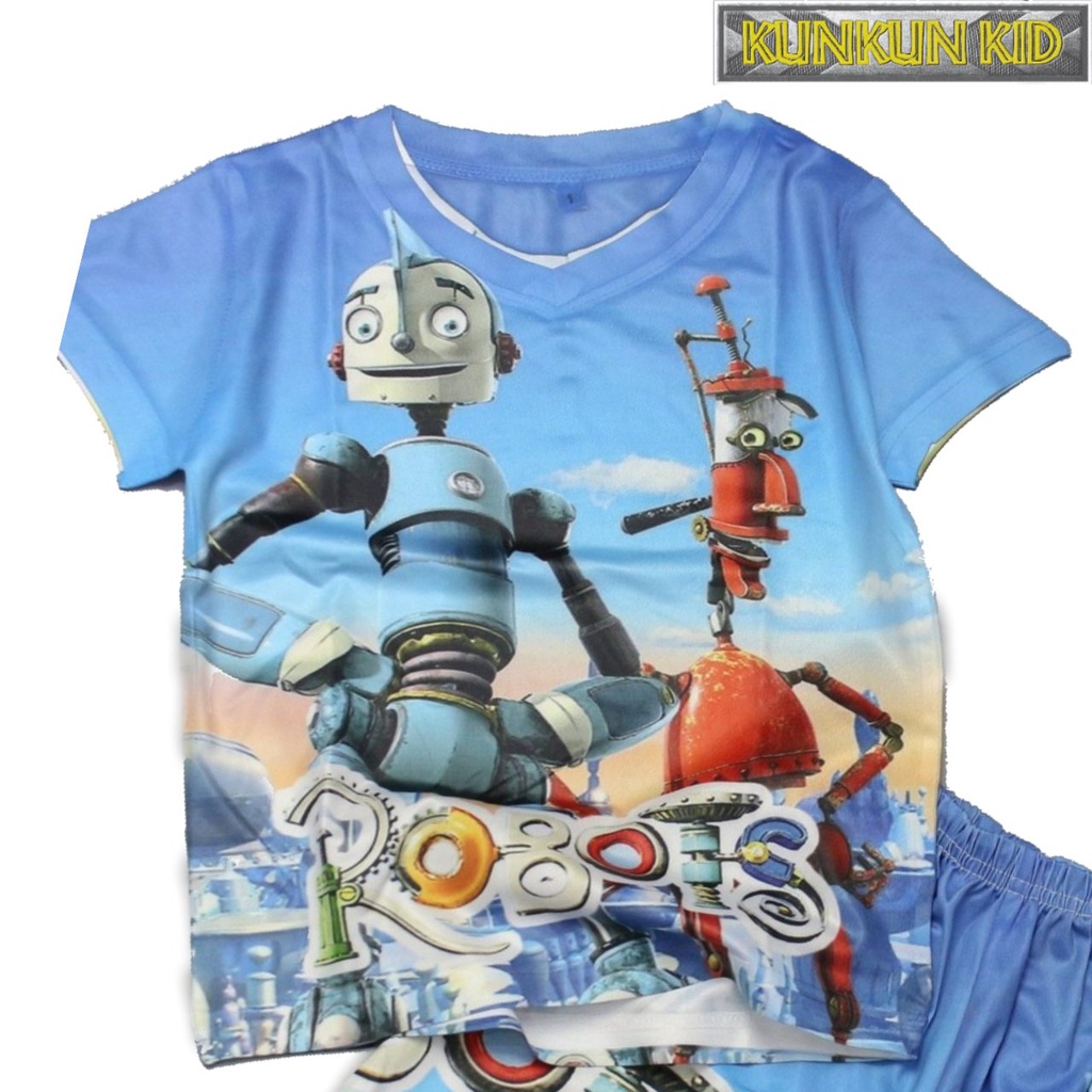 Đồ bộ bé trai Thun lạnh in 3D hoạt hình Robots cho trẻ em size đại từ 10kg-60kg Kunkun Kid TP459