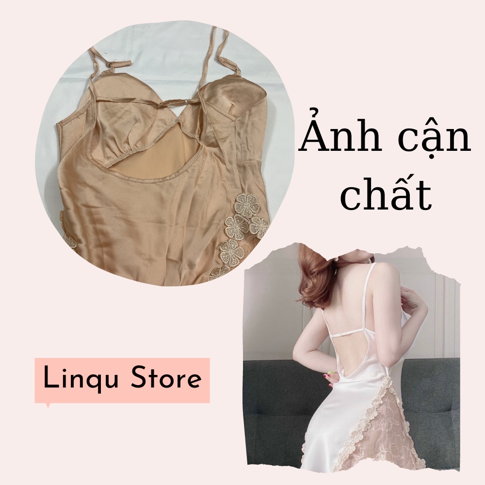 Váy Ngủ Sexy Gợi Cảm Chất Satin Mút May Sẵn Phối Ren Hoa Siêu Quyến Rũ Freesize - Linqu Sleepwear | BigBuy360 - bigbuy360.vn