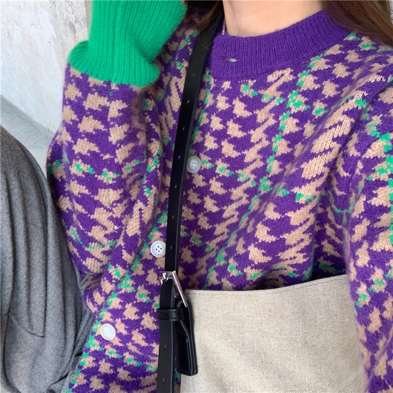 Áo Nịt Dệt Kim 177569Giày Lười Họa Tiết Houndstooth Màu Sắc Tương Phản Cá Tính