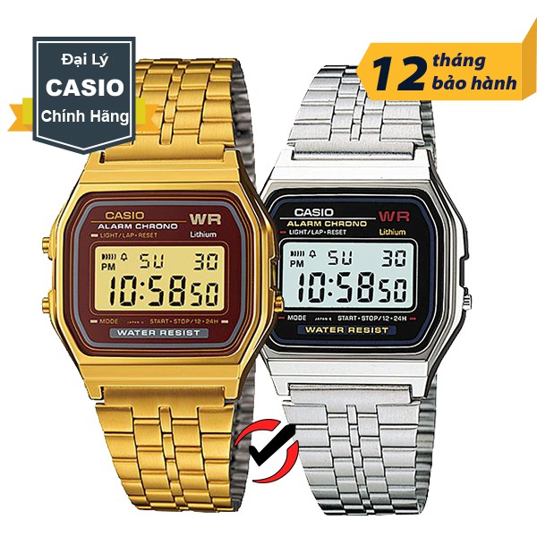 Đồng Hồ Nam Nữ Chính Hãng Casio Anh Khuê Dây Kim Loại A159 Mạ Vàng - Màu Bạc