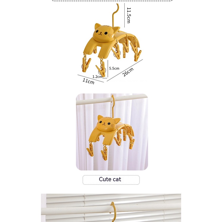 Móc Treo Đồ 10 Kẹp Phơi Khô Đa Năng Hình Mèo Dễ Thương