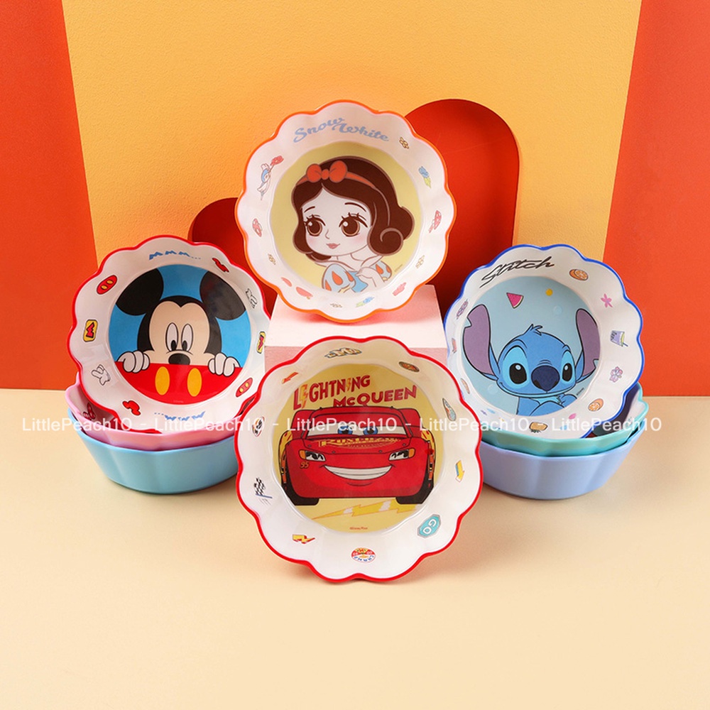 Chén ăn tô nhựa melamine kiểu gợn sóng Disney hình Frozen Elsa Mickey Minnie Princess Car cho bé
