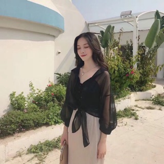Set Sơ mi voan tay bồng mặc trời thu nhẹ nhàng
