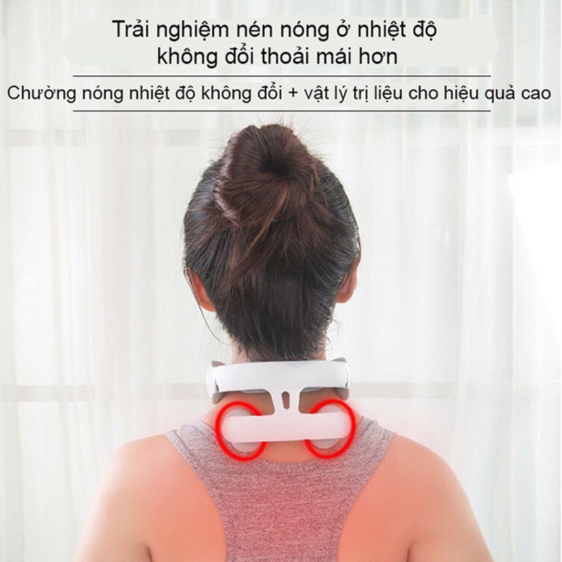 Máy massage cổ cao cấp, có chườm nóng - 4 đầu tiếp xúc, 6 chế độ mat xa khác nhau, 9 cường độ - Màu Trắng