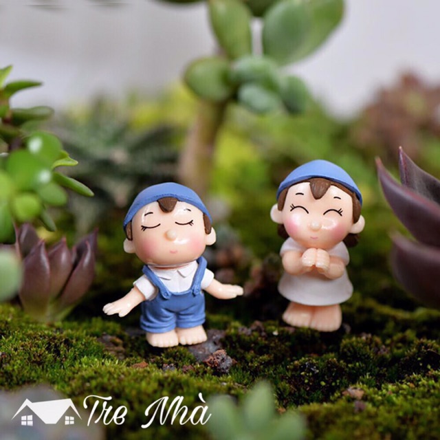 Tiểu cảnh trang trí - Cặp đôi nông dân làm phụ kiện trang trí terrarium, sen đá, xương rồng, cây cảnh mini, cây để bàn