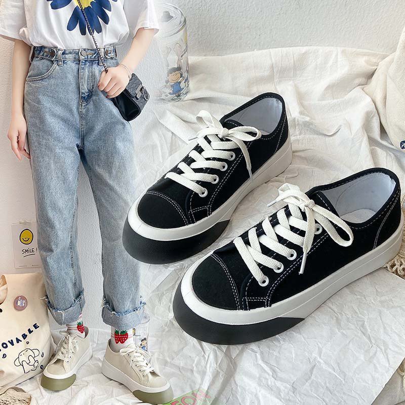 (ĐẾ 4CM) Giày sneaker vải canvas gót viền 2 màu tăng chiều cao năng động (G3)