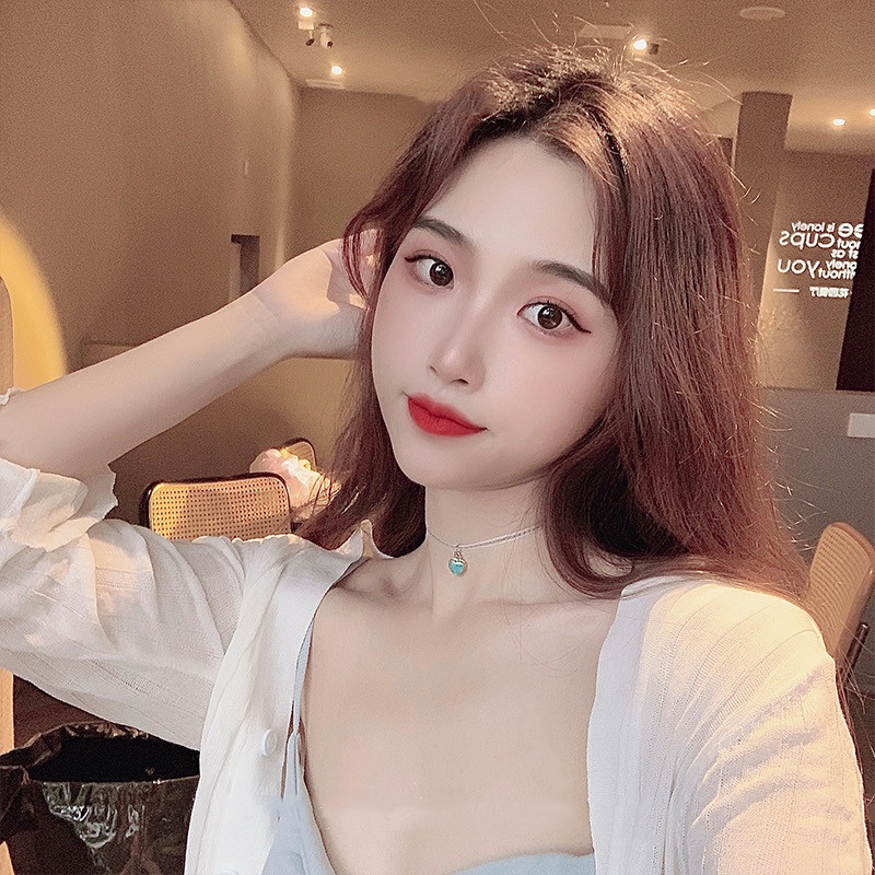 Vòng cổ Ngắn Mặt Trái Tim Màu Xanh Dương