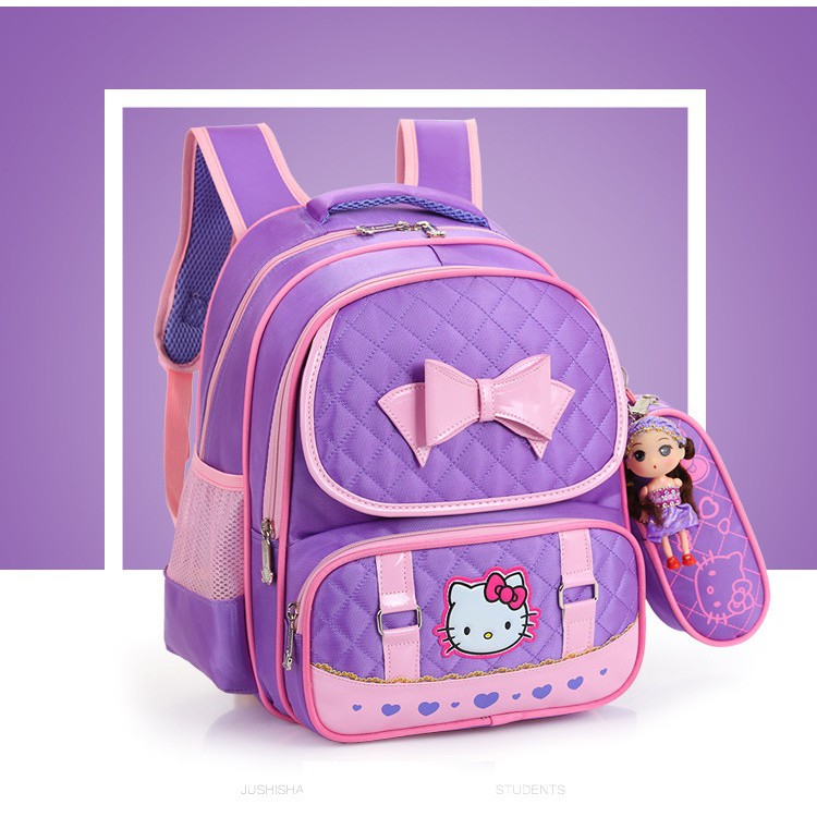 Balo bé gái cấp 1 kèm búp bê và bóp viết (loại tốt)