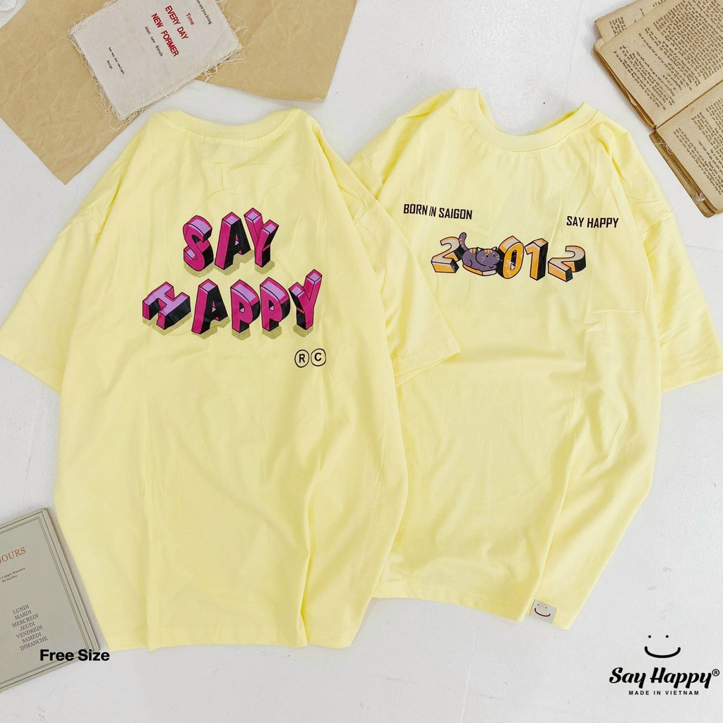[Mã LT50 giảm 50k đơn 250k] Áo Thun Nam Nữ Unisex Form Rộng Tay Lỡ Say Happy Hình 01