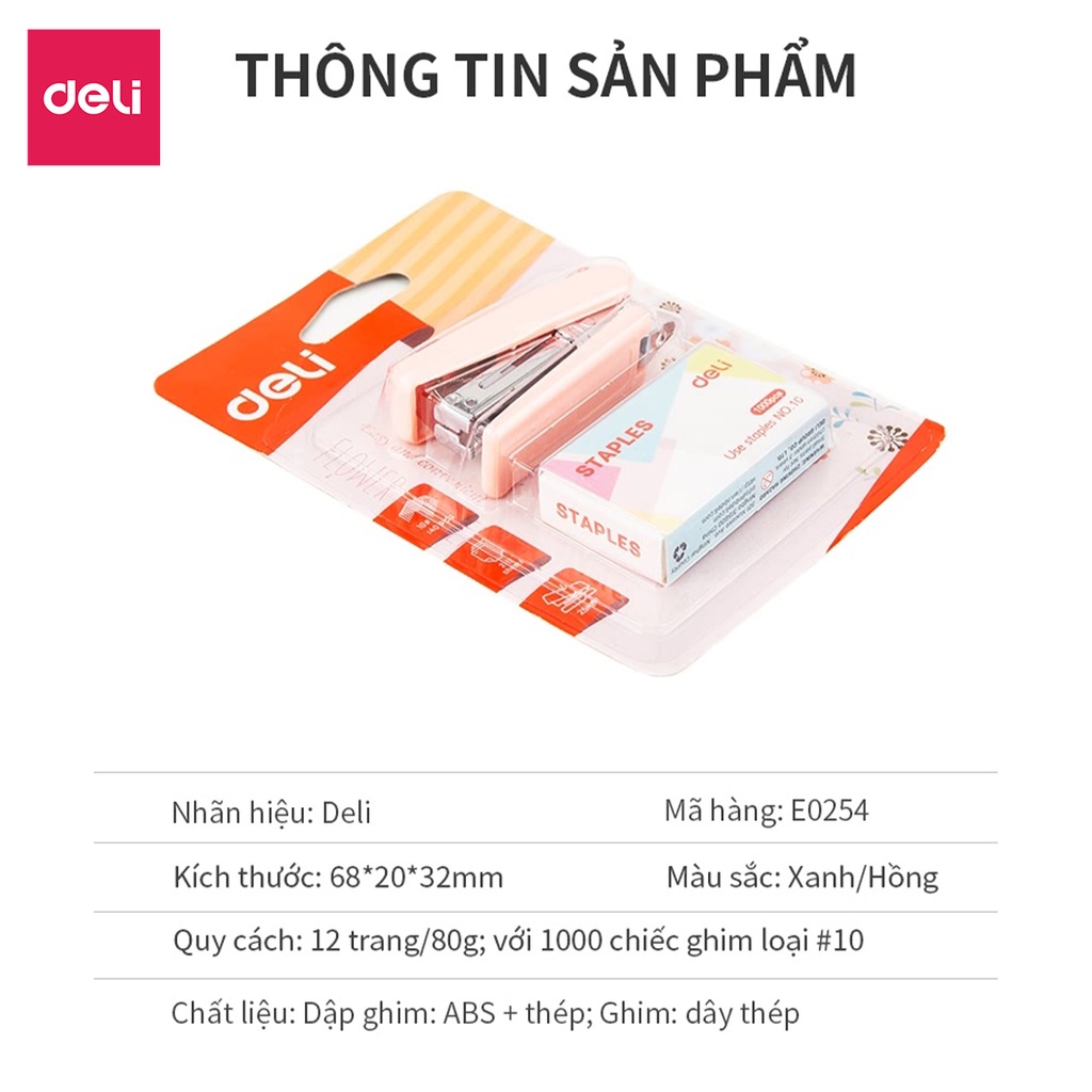 Dập ghim bấm kim số 10 kèm hộp kim Deli - 0254