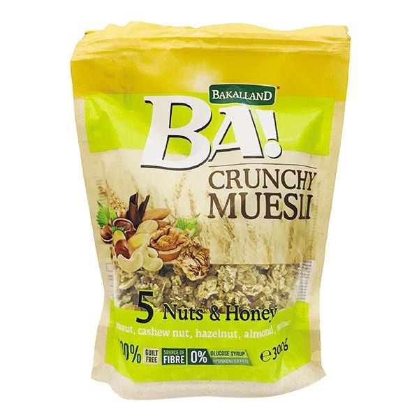 Ngũ Cốc ăn kiêng Bakalland Muesli 5 Loại Hạt và Mật Ong Gói 300G