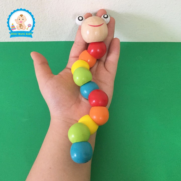 Đồ chơi con sâu gỗ cho bé rèn luyện đôi tay khéo léo, đồ chơi gỗ Montessori RAMBO TOYS _ Sâu